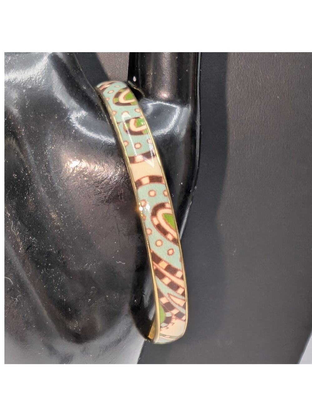 J.Crew 1/4" Brown Blue Green Cream Gold Tone 70s Vibe Bangle Bracelet
